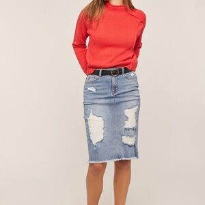 Classic Blue Distressed Pencil Skirt